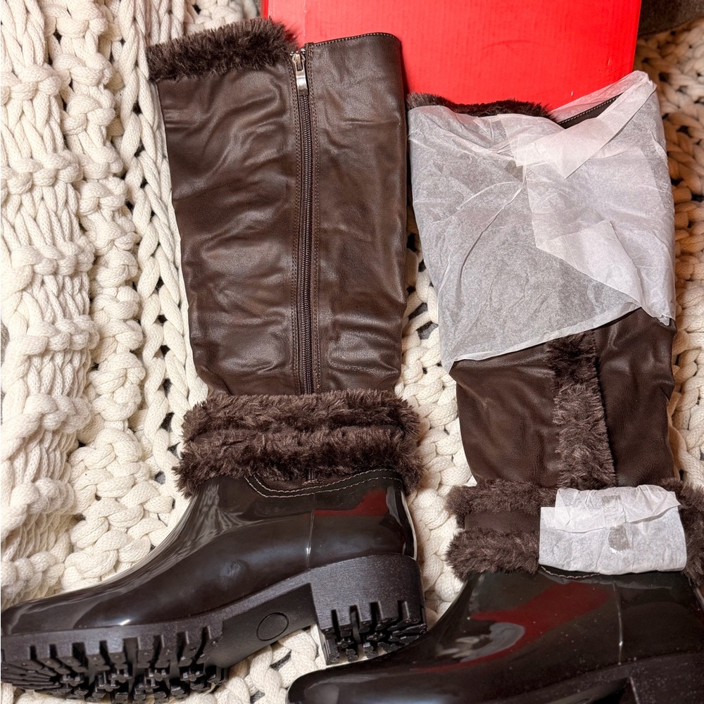 Calico KiKi Brown Faux Fur Rain Boots – Women’s Size 7.5